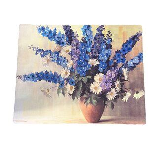Crewel Mid Century Floral Vintage XL 20" x 16" Framed Art Collectible Boho